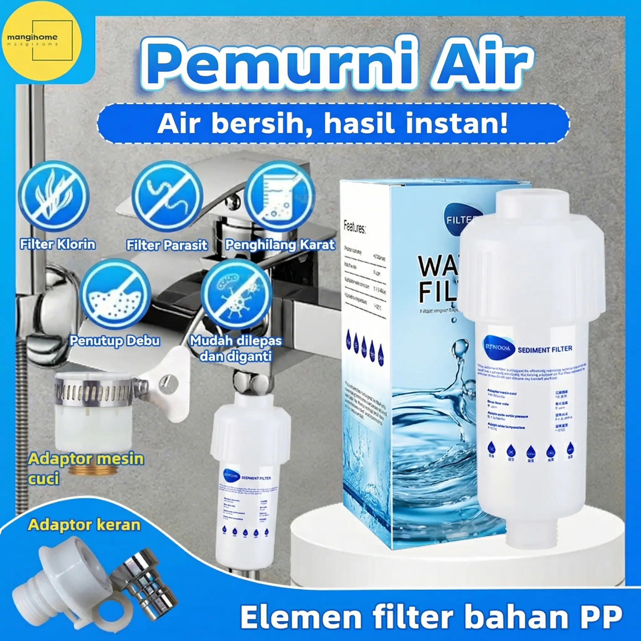 Filter Keran Filter Pancuran Filter Air Filter Dapat Diganti Filtrasi Detail Hingga 5 Mikron