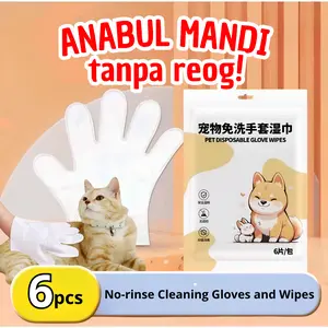 Tisu Basah Kucing Anjing - Sarung Tangan Pet Grooming - Sarung Tangan Mandi Kucing Tanpa Air Tanpa Bilas isi 6 pcs