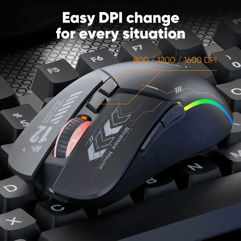 MOFii Gaming Mouse Wireless Bluetooth + 2.4G RGB Lights Rechargeable Baterai Type-C Fast Charging M12 2
