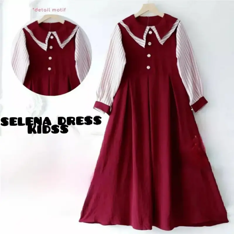 Selena Dress Kids - Baju Muslim Remaja Crinkle Airflow Premium Gamis Anak 8-17 Tahun - Tanggung, Nyaman Lebaran Syari 3
