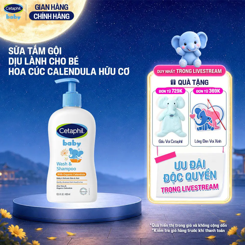 Sữa tắm dưỡng ẩm dịu lành cho bé với Calendula hoa cúc hữu cơ CETAPHIL BABY W&SHAMPOO CALENDULA 400ML