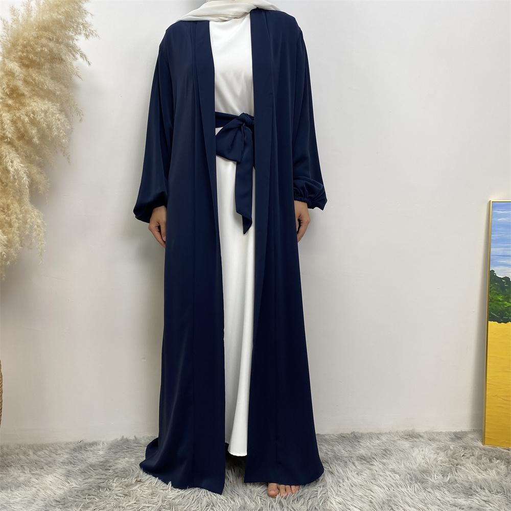 1876#  Hot Sale Solid Color Cuff Big Border With Big Belt Simplicity Versatile Daily Casual Abaya - CHAOMENG MUSLIM SHOP
