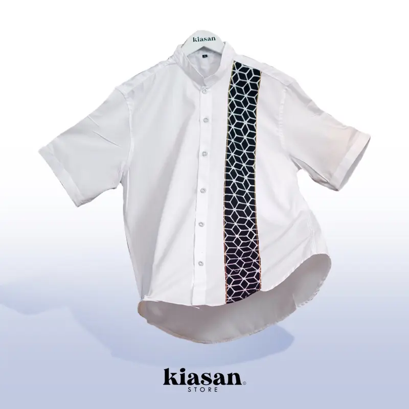Baju Koko Batik Pria Dewasa Katun Kemeja Kantor Kombinasi Motif Modern Lengan Pendek Kerah Mandarin Casual Muslim 1