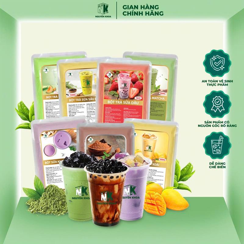 Bột trà sữa pha sẵn 7 vị Matcha Khoai Môn Sầu riêng Socola Dưa Lưới Xoài Dây Tây 100g - BẾP NGUYÊN KHOA