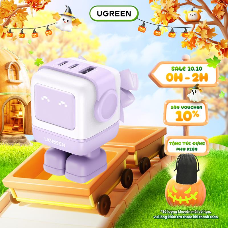 Củ sạc nhanh RoboGaN / Robot 65W UGREEN CD244 | Công nghệ GaN II | Sạc nhanh 3 cổng (2 Usb-C, 1 Usb-A) | PD 3.0 QC 4.0 FCP/SCP | Bảo hành 18 tháng 1 đổi 1 | (KO KÈM CÁP SẠC) | Phụ Kiện Phone