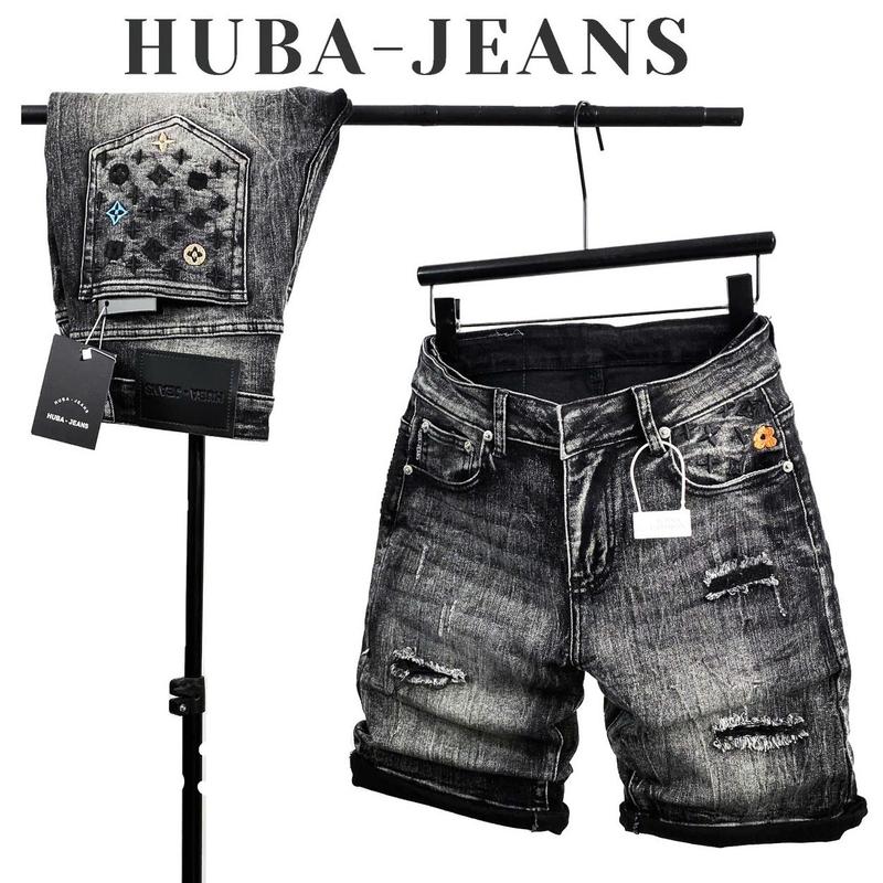 Quần jean nam sort HUBA-JEANS (BIGSIZE) PHOM ÔM ỐNG CÔN wash rách 133 Menswear Pants Có Túi Denim quầntàntật quần purple quần biker