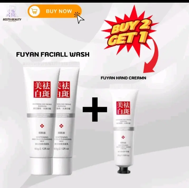 Facial wash fuyan ( beli 2 gratis hand cream) sabun cuci muka pria dan wanita Wajah Muka Cleanser Pencerah fuyan x youbuy