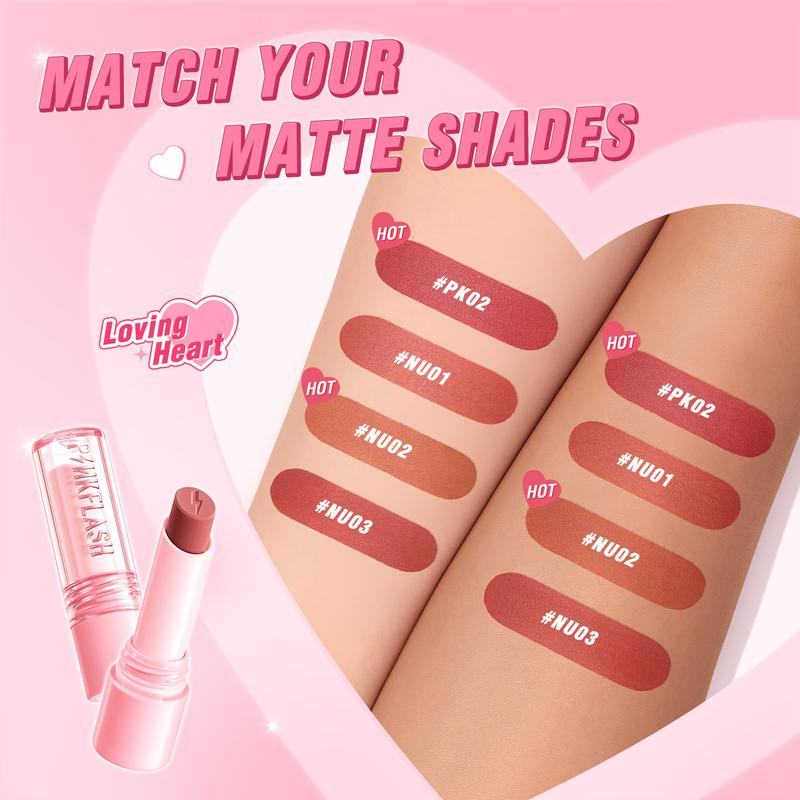 Product Introduction of [Official]PINKFLASH #LovingHeart Soft Matte Transfer-proof Lipstick Creamy Smooth Non-crack 12H Wearing Intense Pigmented 8
