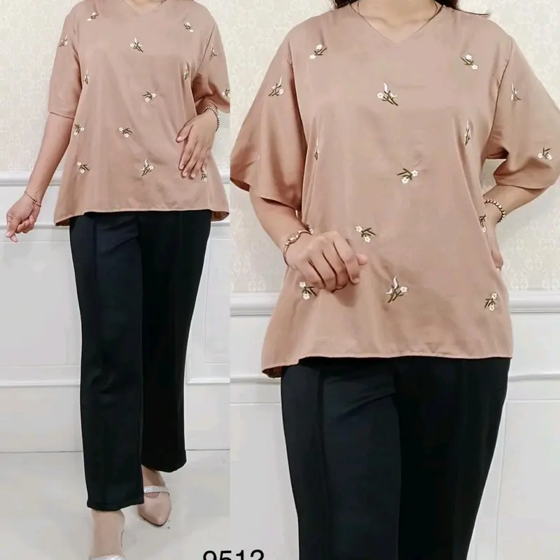 Setelan 2159 Original Bordir  Mat : atasan Rayon Twill import & celana Scuba 1