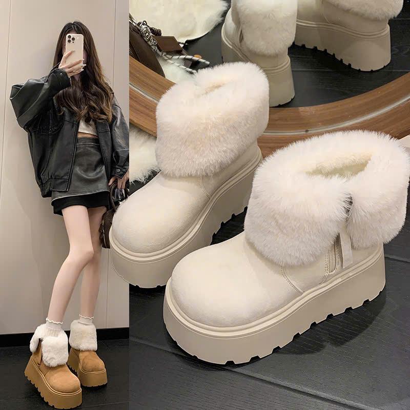  Giày bốt nữ cổ lông đế bánh mì cao 7 phân phong cách Hàn Quốc dễ thương dễ phối đồ 