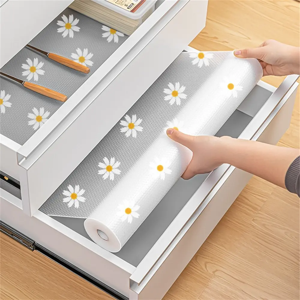 Kitchen Cabinet Liner Waterproof Shelf Drawer Liner With Flower Non-Slip Cabinet Mat for Fridge Table Home Organization