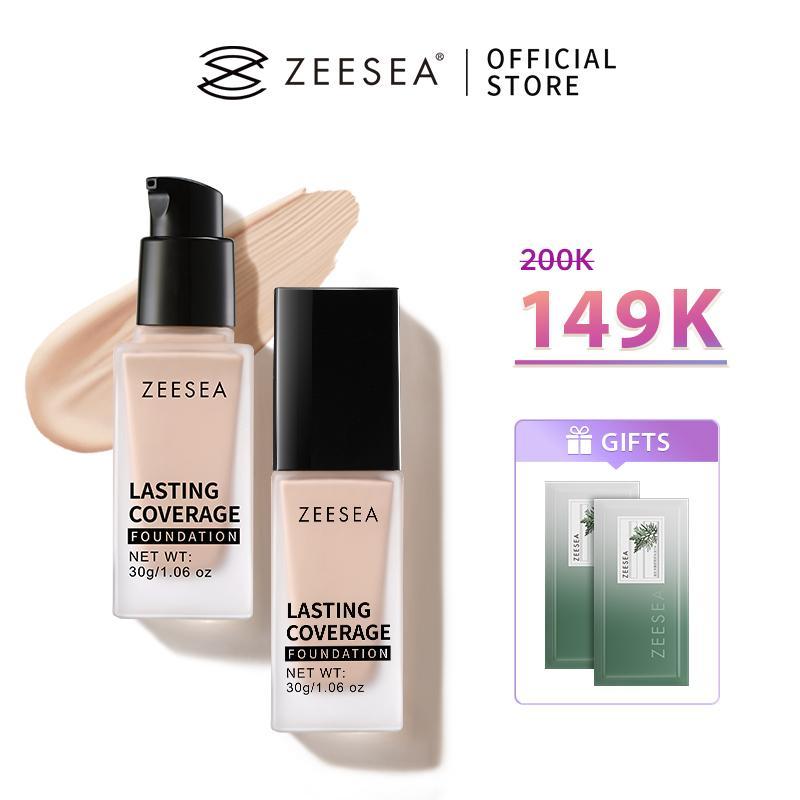 【maitrinh0912 x ZEESEA Kem Nền Che 24H Khuyết Điểm Lì Lâu Trôi ZEESEA,Kiểm Soát Dầu Không Thấm Nước Hoàn Toàn Tự Nhiên 30ml 1pcs+ Free Gift Khăn tẩy trang 2pcs