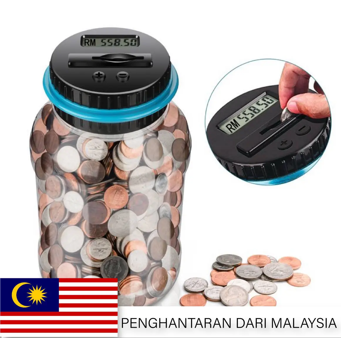 Coin piggy bank storage jar, simple, cheap and money-saving stylish password piggy bank viral  murah Black Capacity