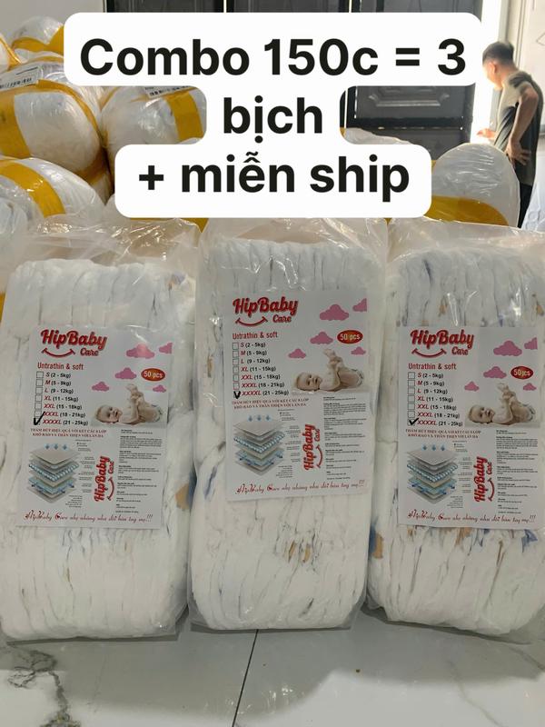 [Miễn ship] Combo 150 Miếng Bỉm HipBaby Care Quần Hoặc Dán cho bé . Mềm mỏng thấm hút 500-800ml Voi