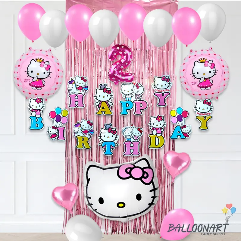 HELLO KITTY SIMPLE DEKORASI SET/BALON FOIL/DEKORASI ULANG TAHUN ANAK PEREMPUAN Balon 3