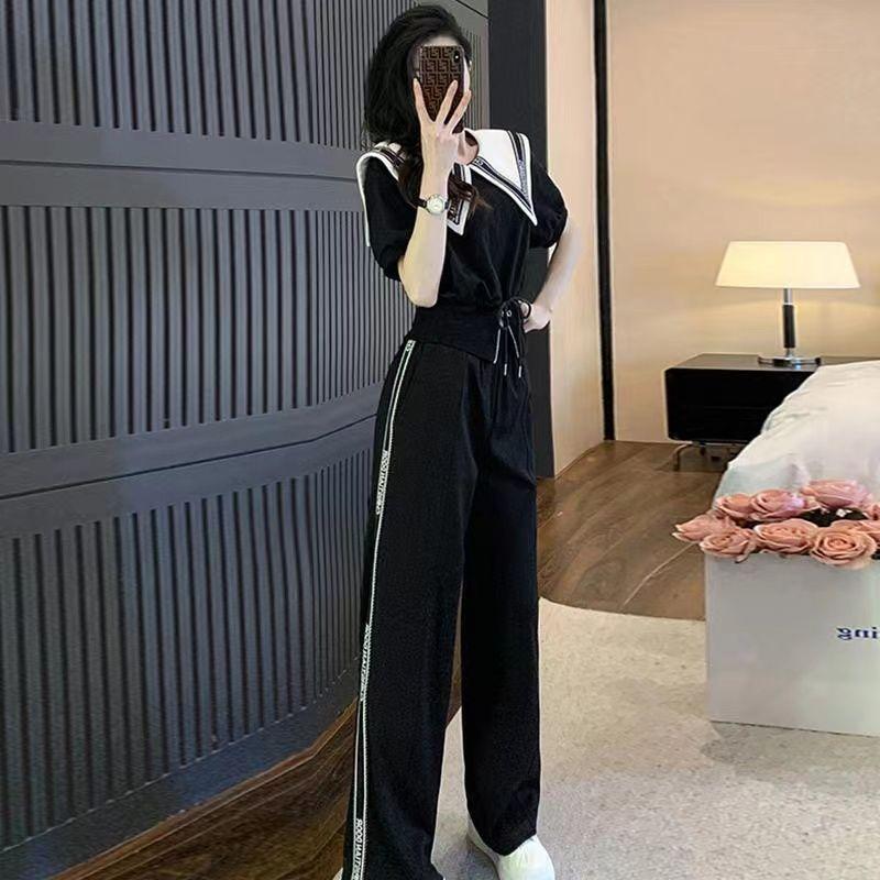 Bộ Đồ Thể Thao, Phong Cách Cổ Điển, Dành Cho Nữ, Bộ Đồ Hai Mảnh, Thời Trang Dáng Rộng Vừa Vặn, ngắn Tay Áo, Quần Ống Rộng, Thích Hợp Cho Mùa Hè 2023, Phong Cách Phương Tây, Trẻ Trung 2