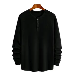 kaos kancing wafel lengan panjang.kaos wafer henlay polos Pria