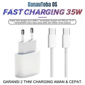 DanauToba OS -Charger PD 35W/20W+Kabel USB-C MFi - Fast Charging &  untuk iPhone 15-17, Baterai Terjaga