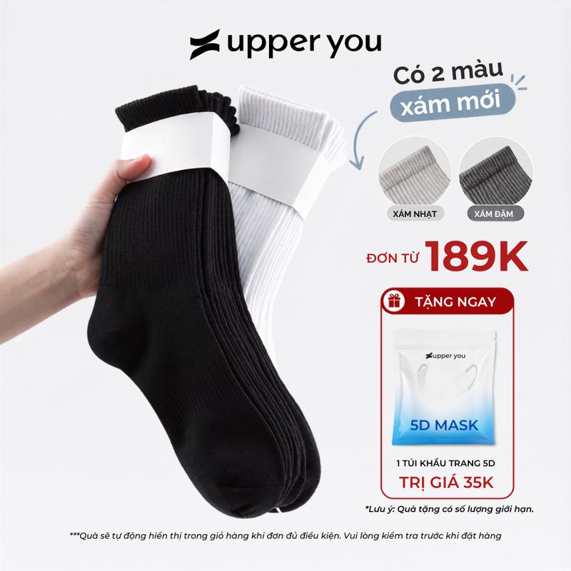 Tất Vớ Nam Nữ Cổ Cao Trơn UPPERYOU Chất Êm Ái Dày Dặn Thoáng Khí - VSF4001/VSF3001/BSF2005