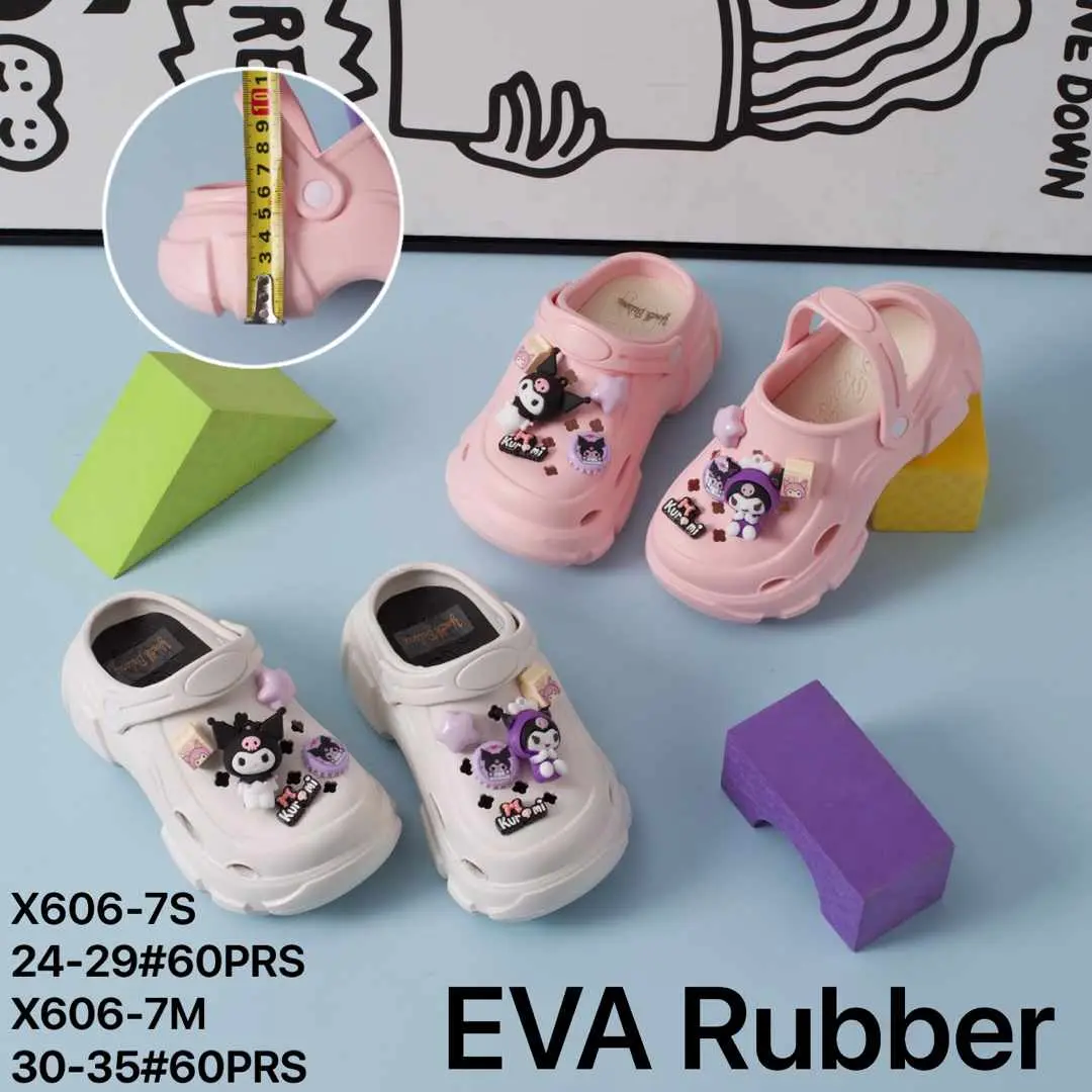 Sandal Baim Anak Kuromi Tinggi 5 cm Jibbits 3D Timbul 606-7S - Karet EVA  Tinggi - Kaki Fashion