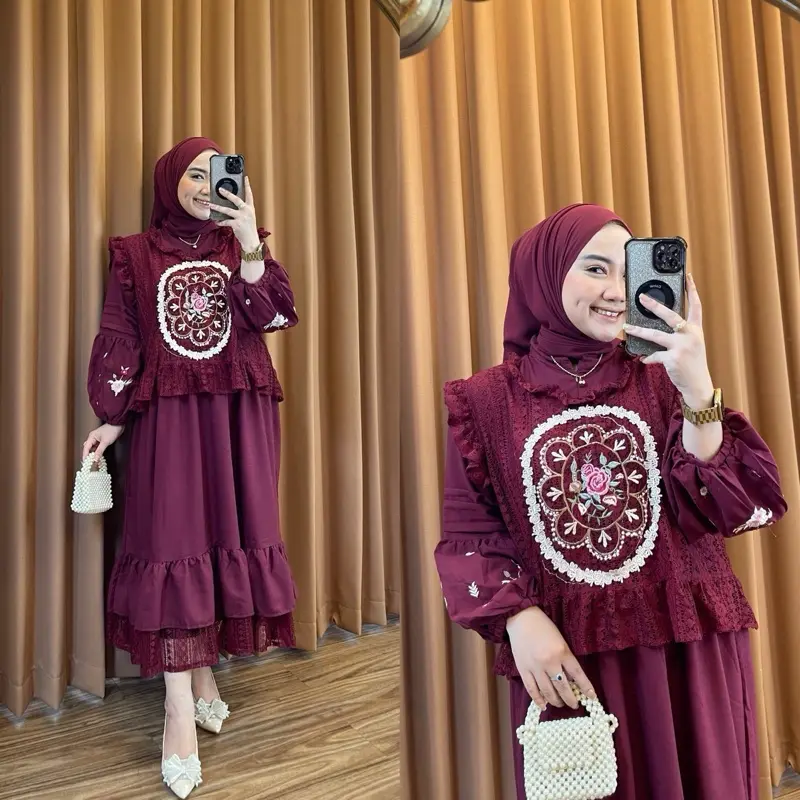 Midi Yuki Vintage Bordirr Gamis Muslim Katun 2