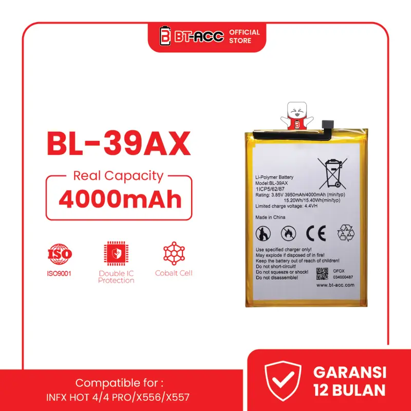 BT-ACC BL-39AX Baterai Battery For Infinix Hot 4 / Hot 4 Pro / X556 / X557