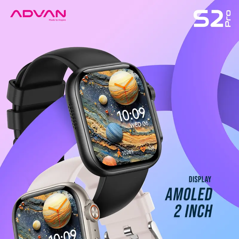 ADVAN Smartwatch S2 PRO AMOLED Display 1.95" inch Slim AI Voice Assistant Bluetooth Call Waterproof IP68 Touchscreen Health Monitoring 2