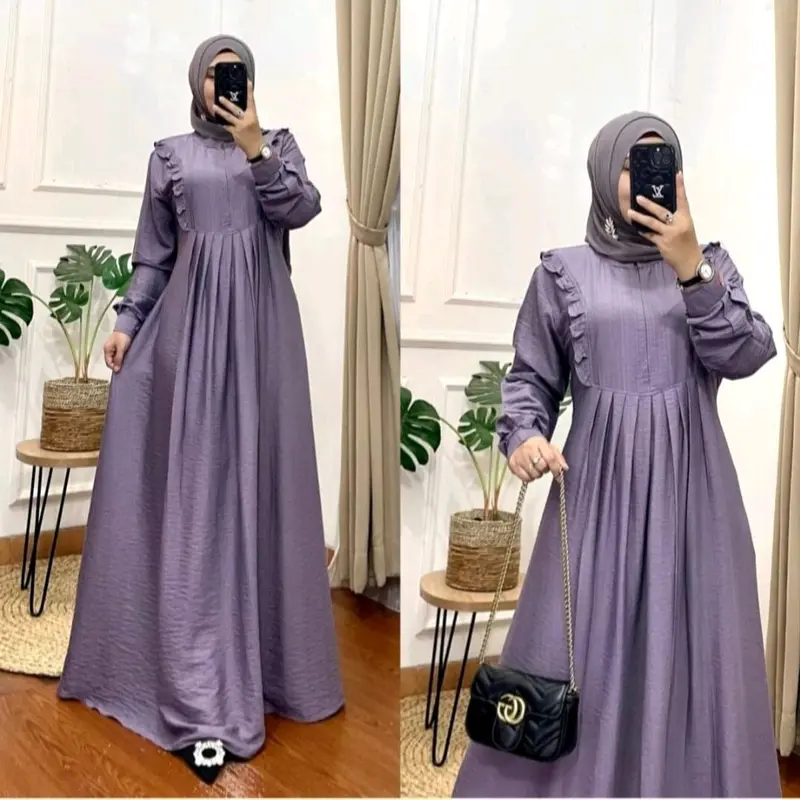 ALLISA DRESS PREMIUM / Gamis Allisah Bahan Premium Terbaru Nyaman Rempel Formal Kancing Kerah Manset Muslim Samping 3