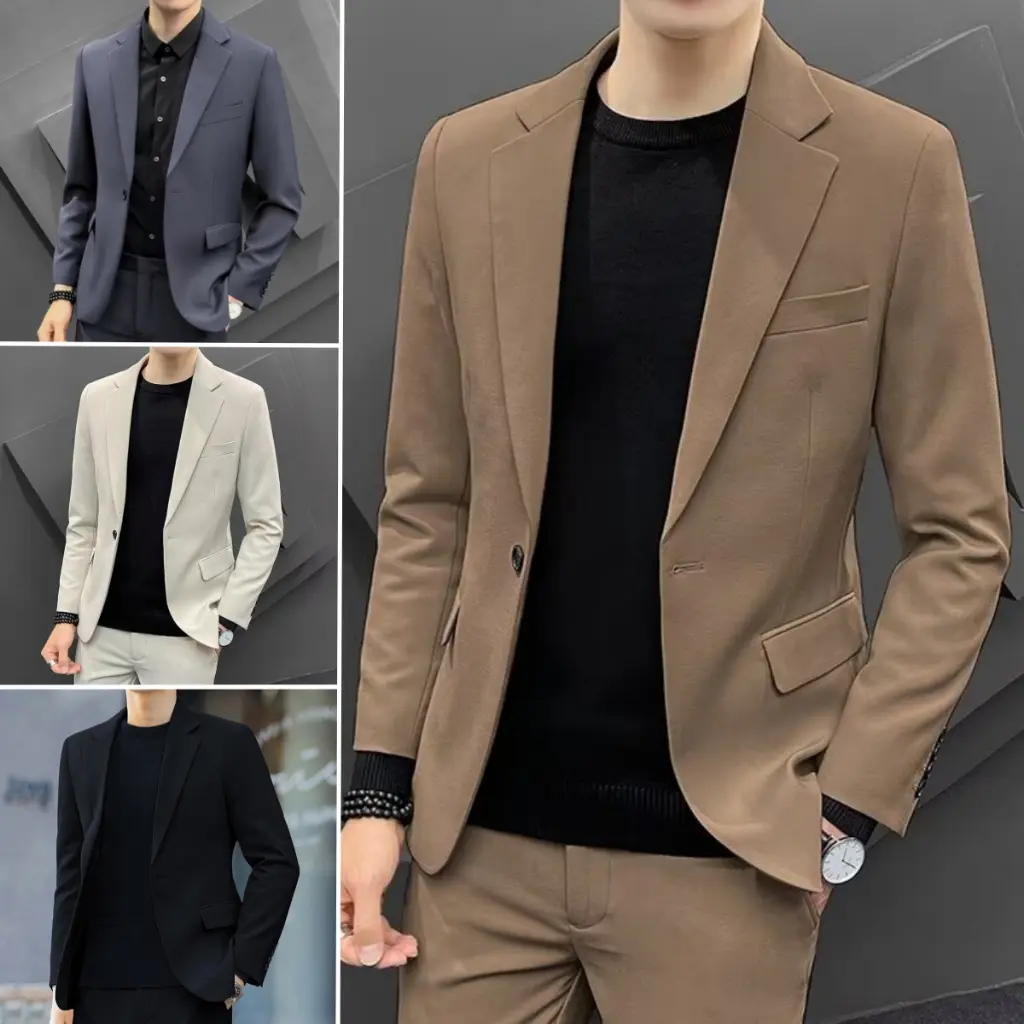 Men's Suit Jacket 2024 Korean Version Fashion Brown Business Tuxedo Handsome Hong Kong Style Slim-fit Wedding Casual Suit Jacket Cardigan Men