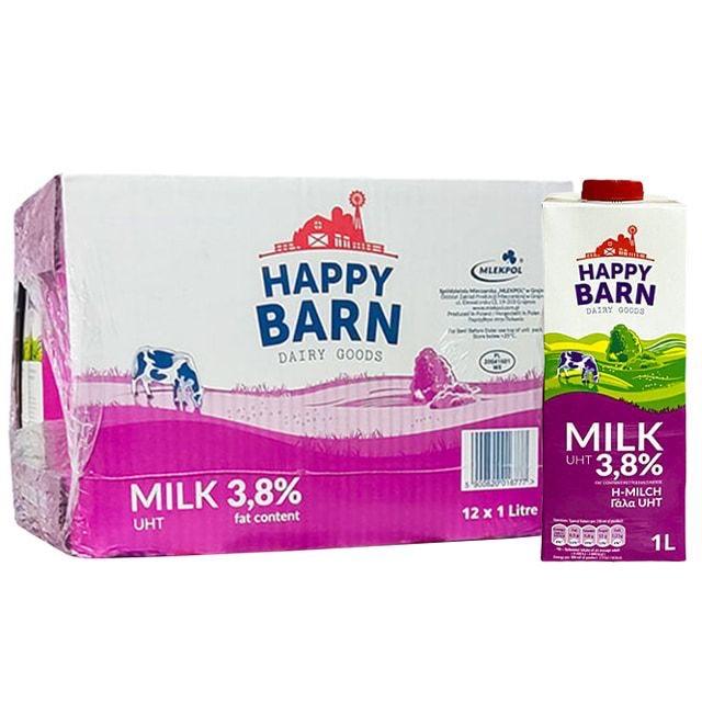 Date 09 26 Thùng 12 lít sữa tươi nguyên kem 3.8% Happy Barn Ba Lan