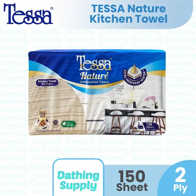 ( Paket 2 PACK ) Tissue Tessa Kitchen Towel Nature Coklat Isi 150 Sheet - 2 Ply / Tisu Dapur Unbleached 150 Lembar 2