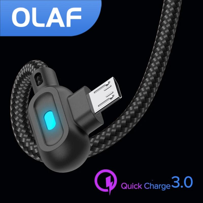 Cáp USB Type C Micro 90 độ, Olaf, Dây sạc nhanh, Tương thích với iPhone, Samsung, Xiaomi, Huawei, LG, Android, Dây dữ liệu Microusb, Thiết kế khuỷu tay đôi, Thích hợp để chơi game, Hỗ trợ USB C, Sạc nhanh 3.0 và 4.0