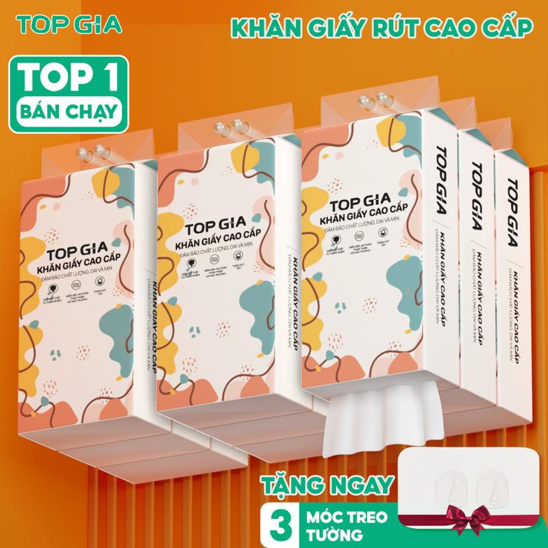 ( FLASH SALE ) Giấy vệ sinh treo tường TopGia thùng 6 bịch đa sắc treo đa năng từ bột gỗ nguyên chất, 1280 tờ 4 lớp