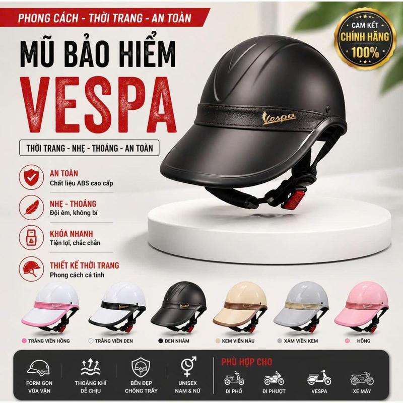 Mũ bảo hiểm lưới trai da Vespa thời trang cho nam nữ , đạt chuẩn kiểm định tham…