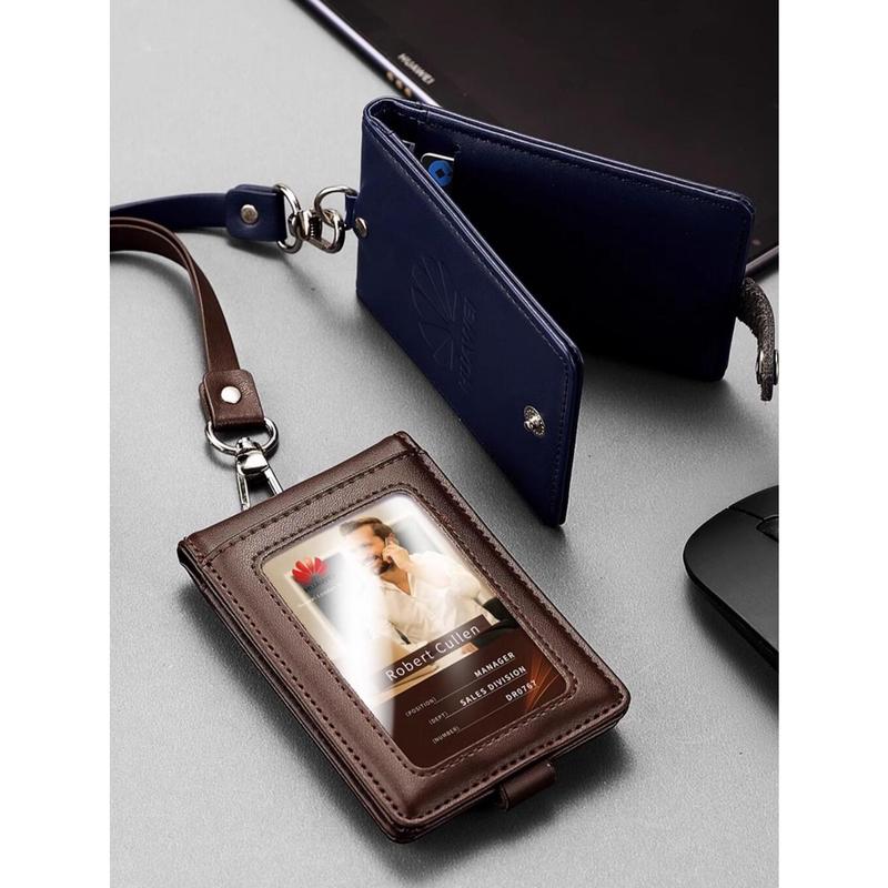 Product Introduction of Real Leather Badge Holder Clear ID Card Pouch Staff Work Chest Cards Name Tag Holders with Lanyard Business Formal Accessories 12