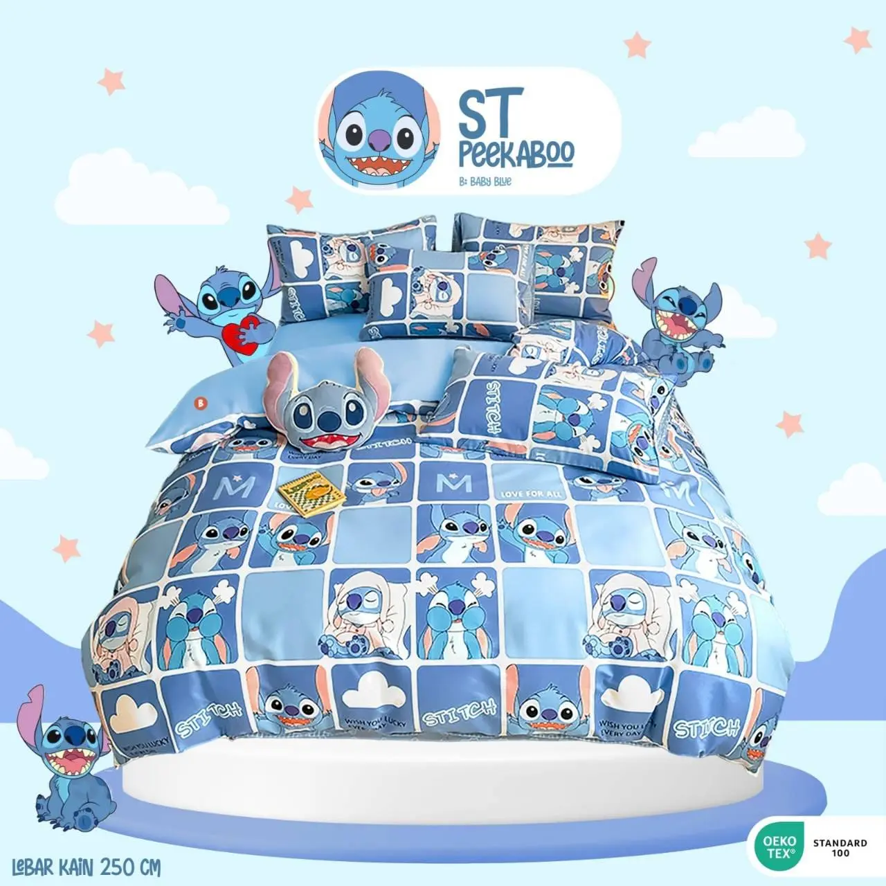 Sprei Gania KATUN LOKAL Stitch Bisa Request Size Bantal Guling Sarung