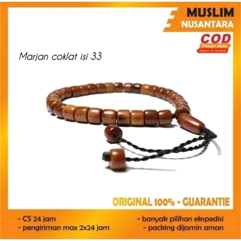 Gelang & Tasbih kaokah kaukah / motif marjan 33 butir kpl Hitam Coklat