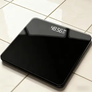 Skala elektronik hitam cerah, timbangan berat badan rumah, portabel, USB rechargeable