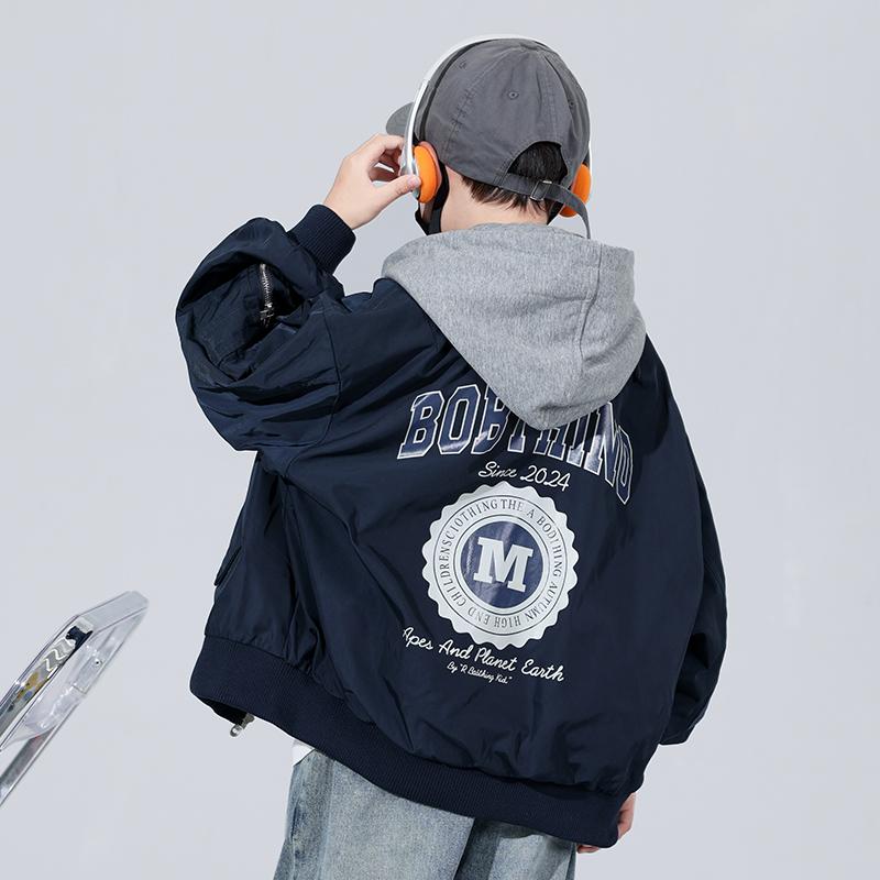 Áo khoác bomber bé trai có mũ phối nỉ thời trang thu đông – 2 phiên bản xuân thu & đông dày giữ ấm size 120-170