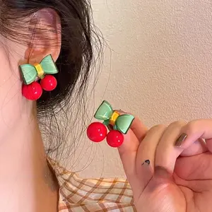 Anting Busur Ceri Merah Anting Akrilik Wanita Earrings Y726