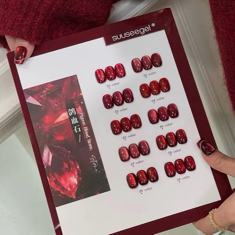  Sét Sơn gel mắt mèo đỏ 10 màu siêu sáng tặng bảng màu  tặng nam châm,phụ kiện làm nail nữ 