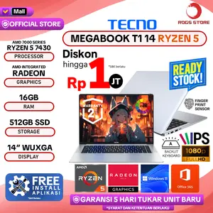 TECNO MEGABOOK T1 14 AMD RYZEN 5 7430U 16GB 512GB SSD 14.0WUXGA 100SRGB 75WH 1.39KG