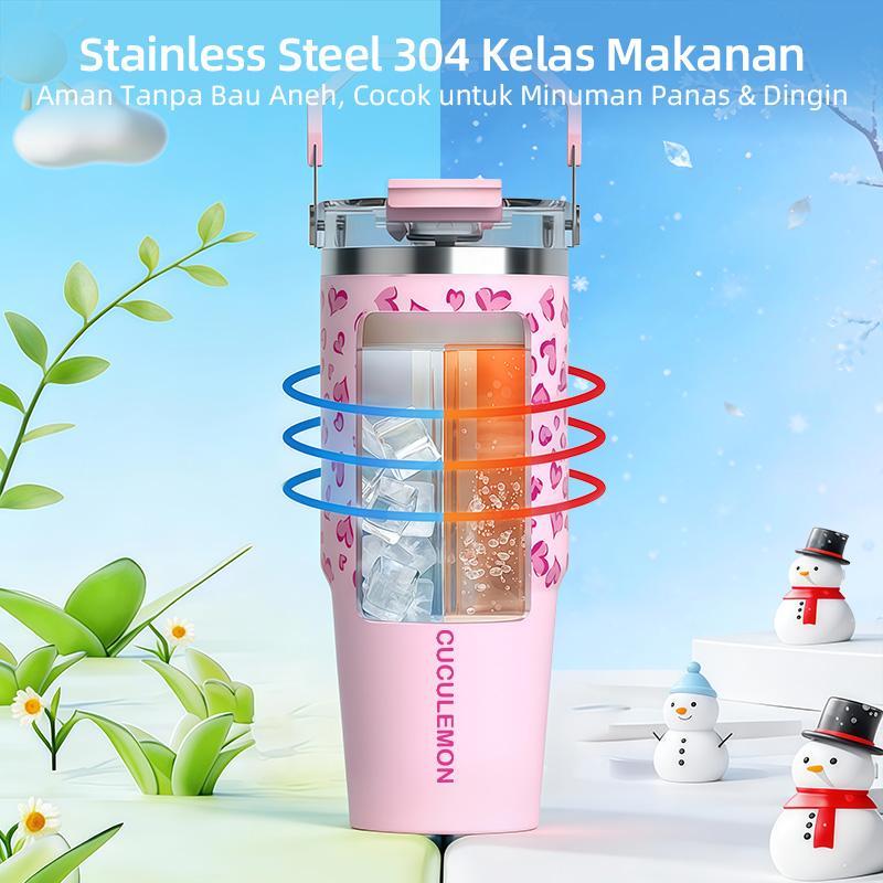 Cuculemon Tumbler 1L Stainless Aesthetic Kapasitas Besar Botol Minum Kopi Vacuum Tahan Panas Dingin 24 Jam lucu Termos Insulated Mug