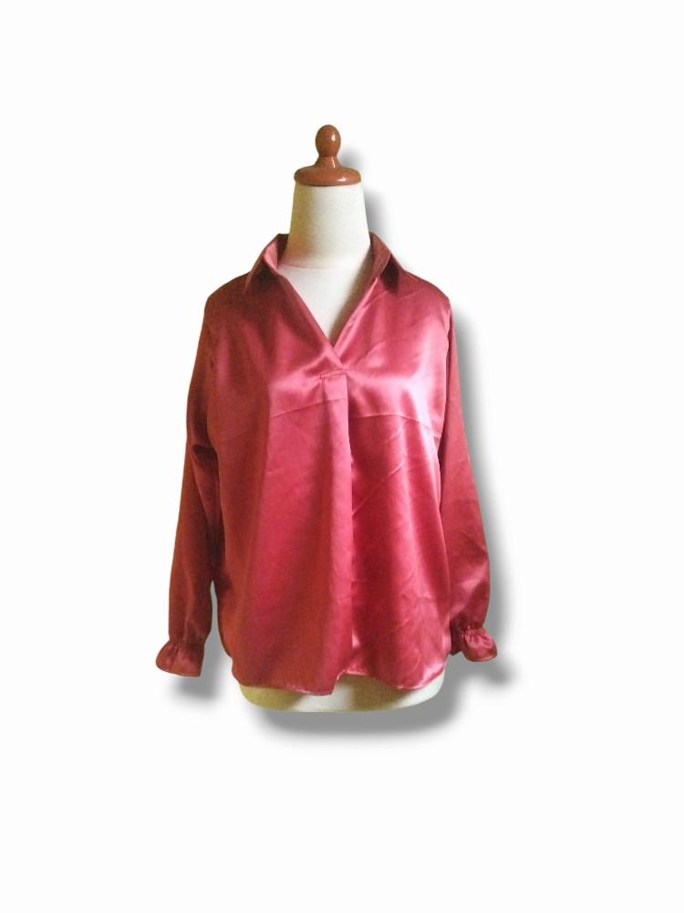 Product Introduction of Satin Blouse V-neck  Top Baju Atasan  Wanita Formal Satin Top Kantor Blouse Kerah  Kemeja  Kerja Wanita Tangan Panjang Mewah Nyaman Kancing 14