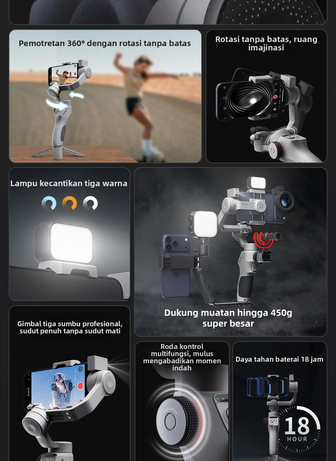 FUNSNAP Capture5 Gimbal Stabilizer HP 3 sumbu, AI Tracking Otomatis untuk Vlog & Live Streaming