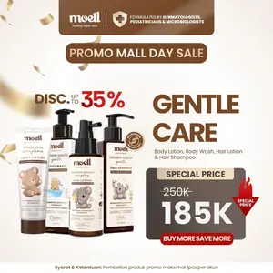 PAKET MURAH ISI 4 ! Moell Gentle Care deals! Hair Lotion 100gr & Body Wash 185gr & Shampoo 185gr & Body Lotion 185gr - Kulit Kering & Sensitif - Tanpa SLS/SLES Paraben & Alkohol - Skincare Anak Microbiome Teknologi Diformulasikan Oleh Dokter