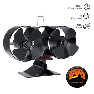 Black Fireplace Fan 8 Blades Double Head Heat Powered Stove Fan Log