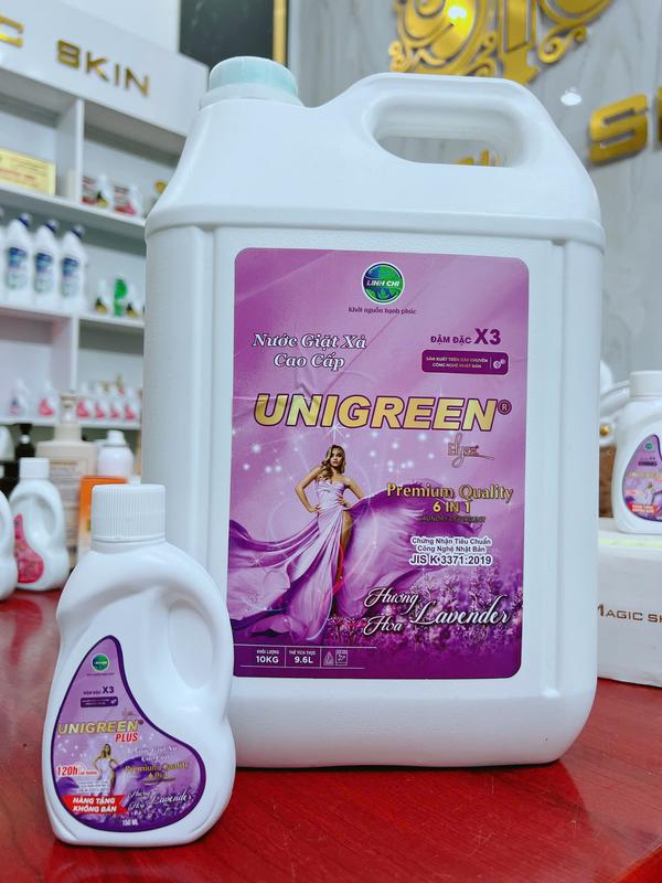 Nước giặt xả Unigreen 6in1 đậm đặc x3 nước giặt sinh học can 10L Hương Lavender