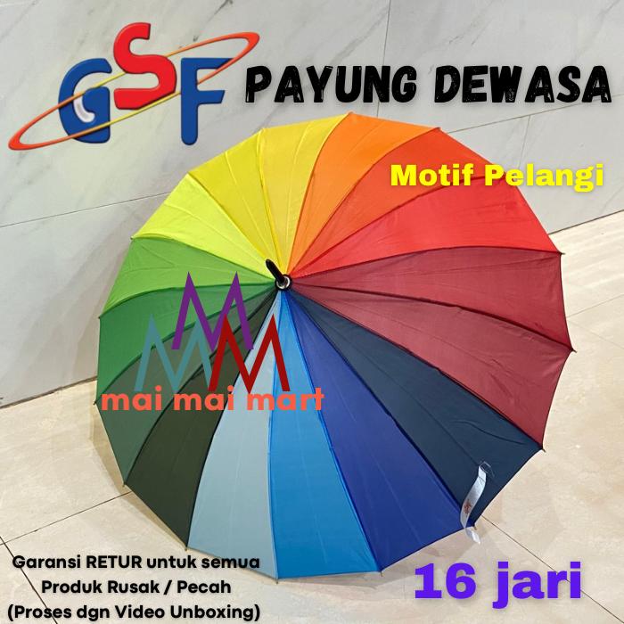 Payung Pelangi Jumbo Dewasa 95cm Golf Umbrella Outdoor GSF 4516 0