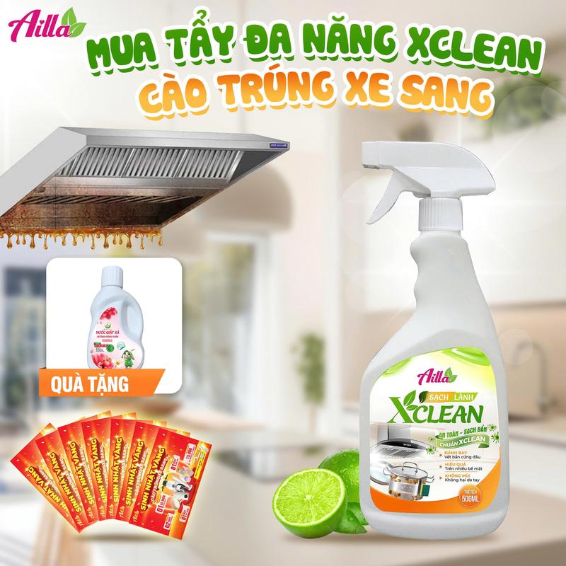 01 Chai Tẩy Đa Năng XClean 500ML Tẩy sạch dầu mỡ Xử lý cặn canxi an toàn sạch bẩn Trên Các Thiết Bị Nhà Bếp Như Máy Hút Mùi Bếp Ăn Tặng 01 Chai Nước Giặt 120ml